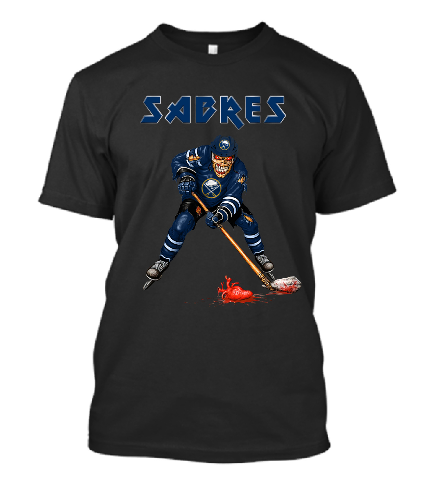 Sabres Grim Reaper Hockey Player With Bloody Heart And Stick T-Shirt