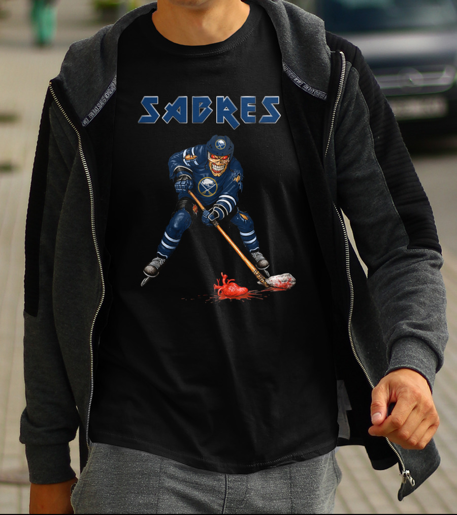 Sabres Grim Reaper Hockey Player With Bloody Heart And Stick T-Shirt