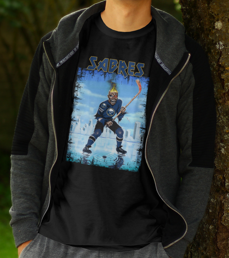 Sabres Hockey Themed Artwork With Dark Background And Fiery T-Shirt