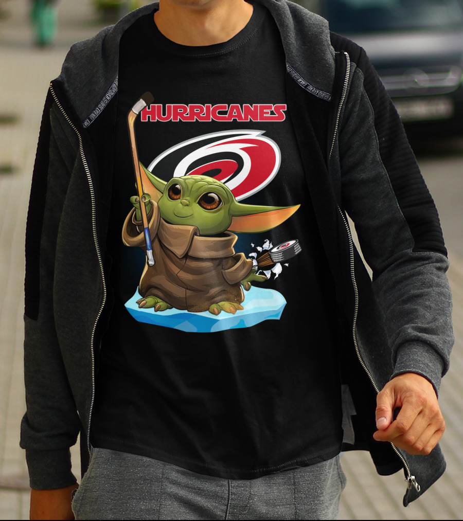 Hurricanes Baby Yoda With Hockey Stick And Puck Carolina Hurricanes T-Shirt