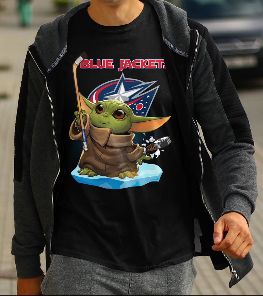 Blue Jackets Baby Yoda Hockey Fan T-Shirt
