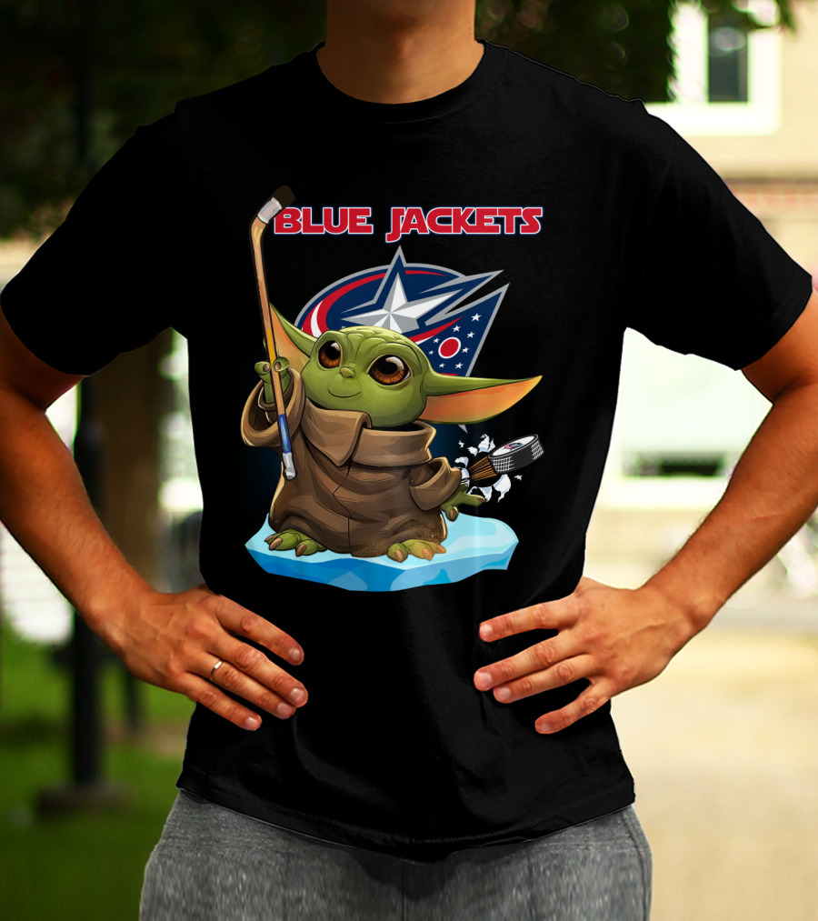Blue Jackets Baby Yoda Hockey Fan T-Shirt