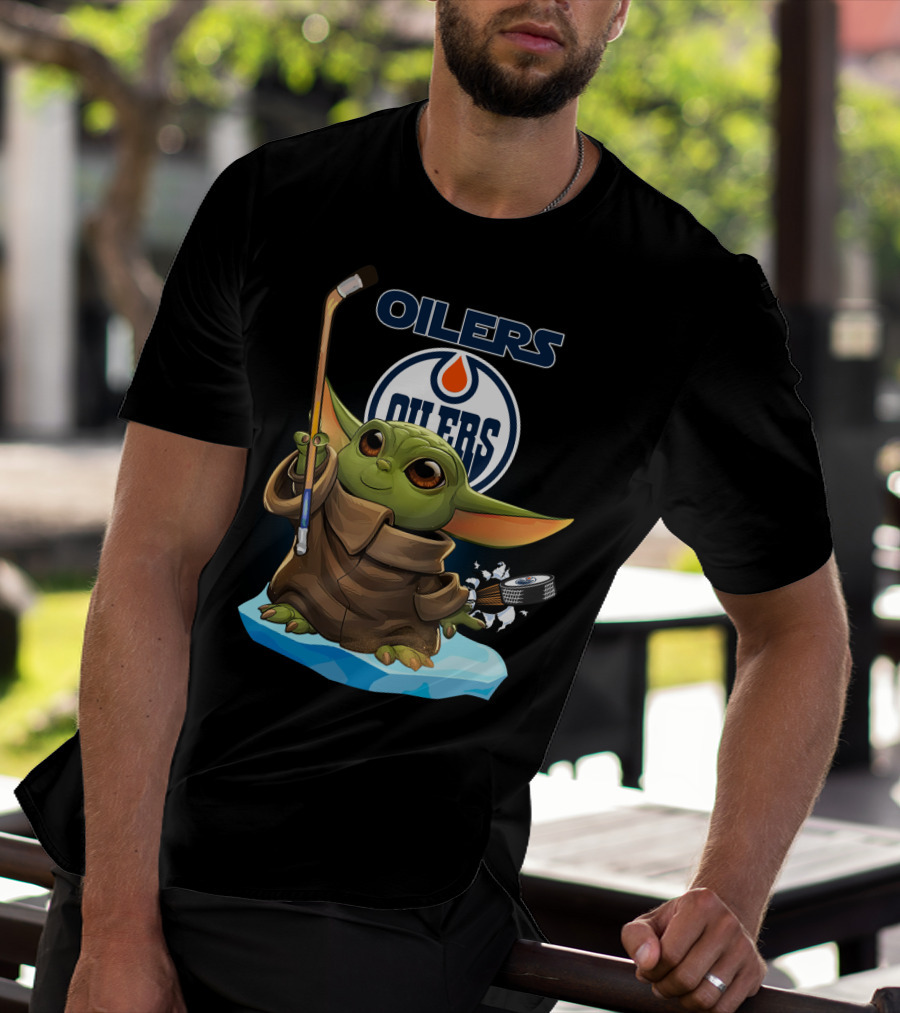 Baby Yoda Edmonton Oilers Hockey Crossover Fan T-Shirt