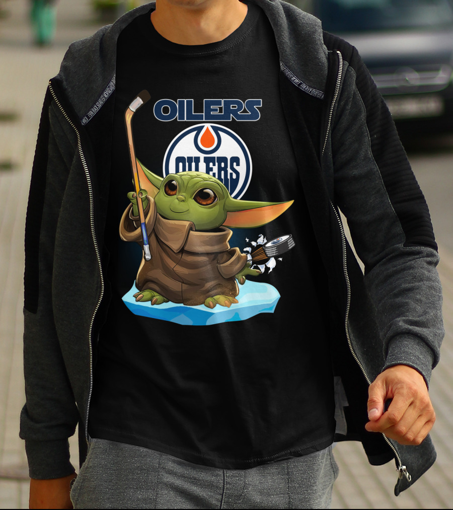 Baby Yoda Edmonton Oilers Hockey Crossover Fan T-Shirt