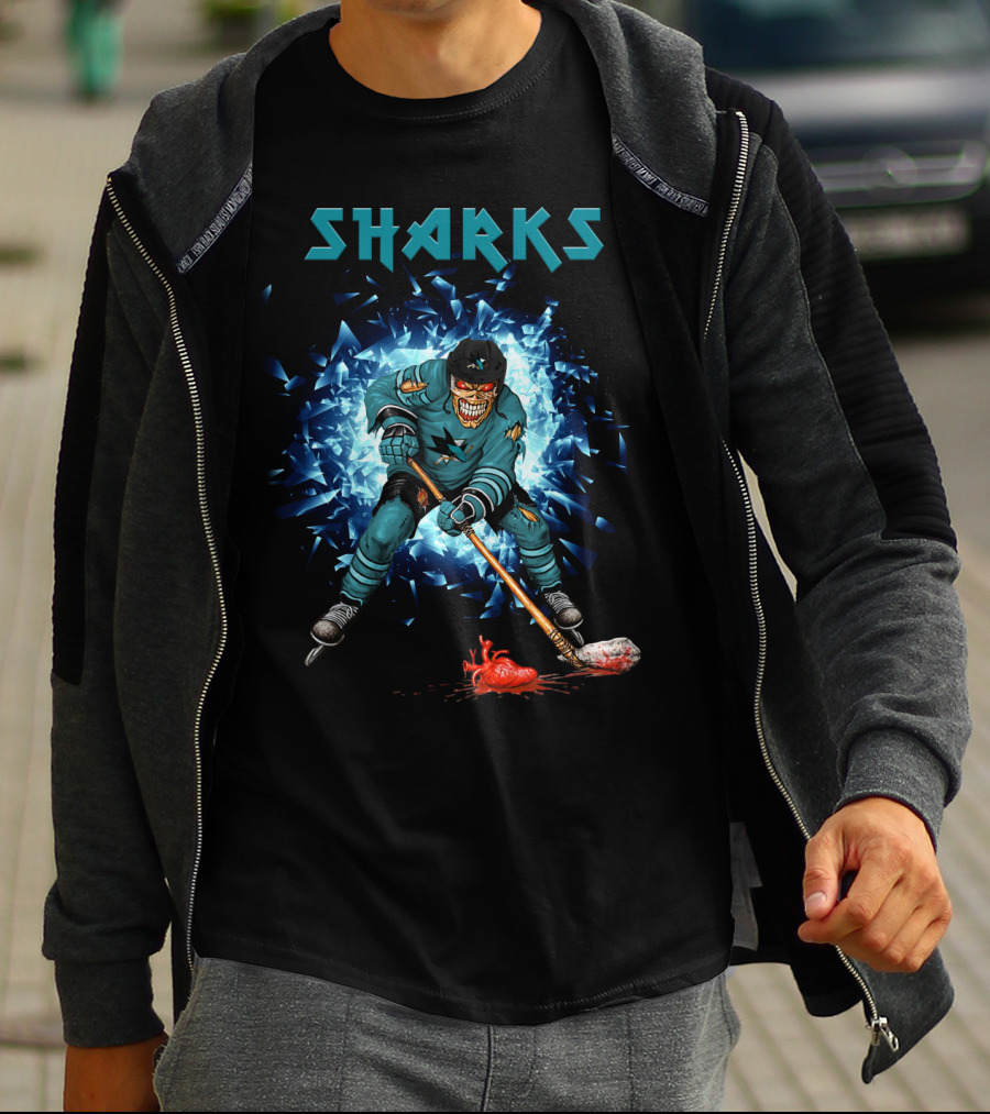 San Jose Sharks Hockey Player With Fiery Impact T-Shirt