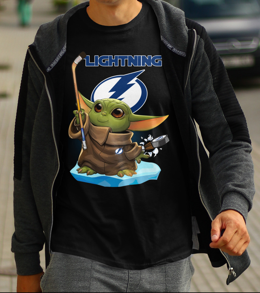 Baby Yoda Hockey Tampa Bay Lightning NHL Puck And Stick T-Shirt