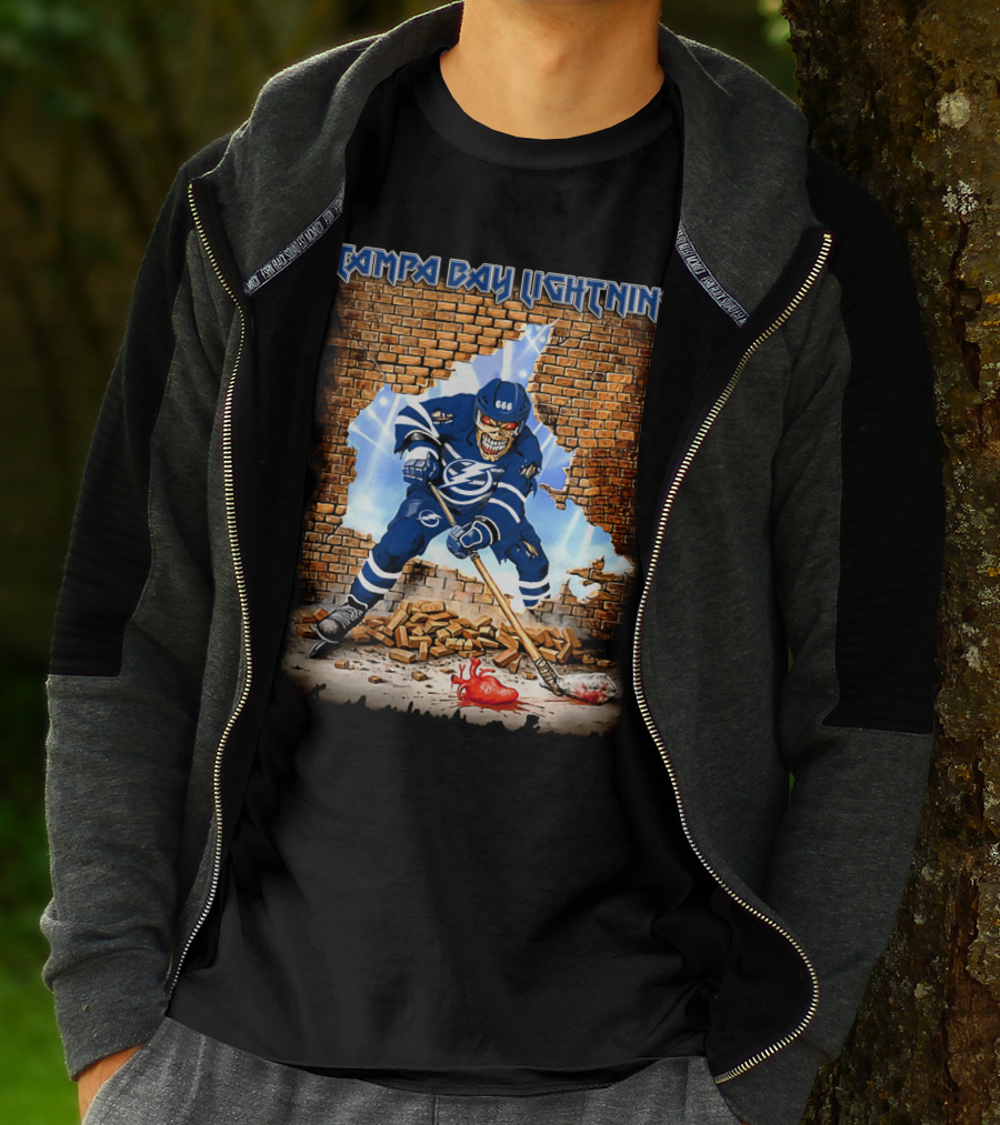 Tampa Bay Lightning Hockey Skeleton Breaking Brick Wall 666 T-Shirt