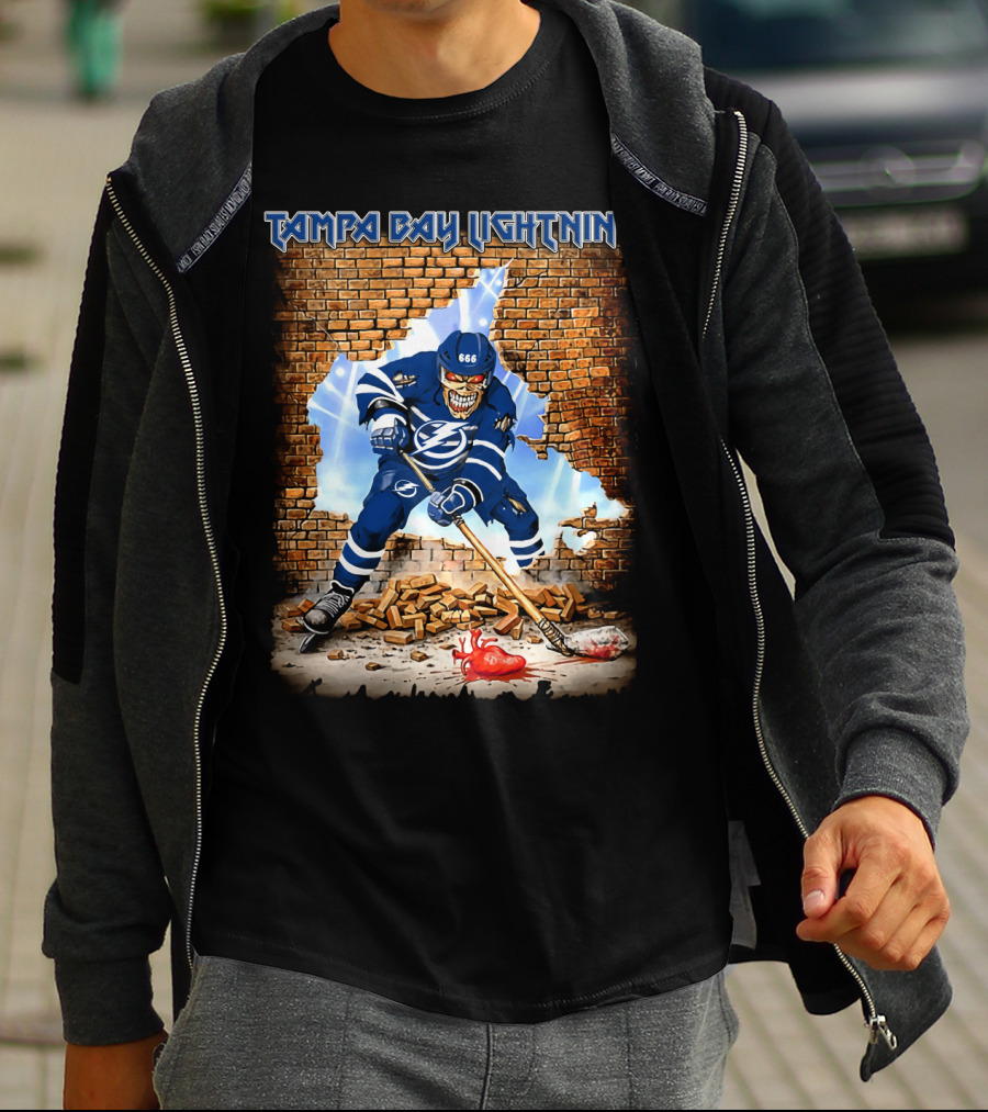 Tampa Bay Lightning Hockey Skeleton Breaking Brick Wall 666 T-Shirt