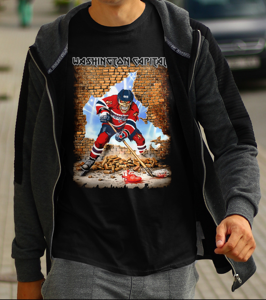Washington Capitals Hockey Player Skull Brick Wall Artwork T-Shirt