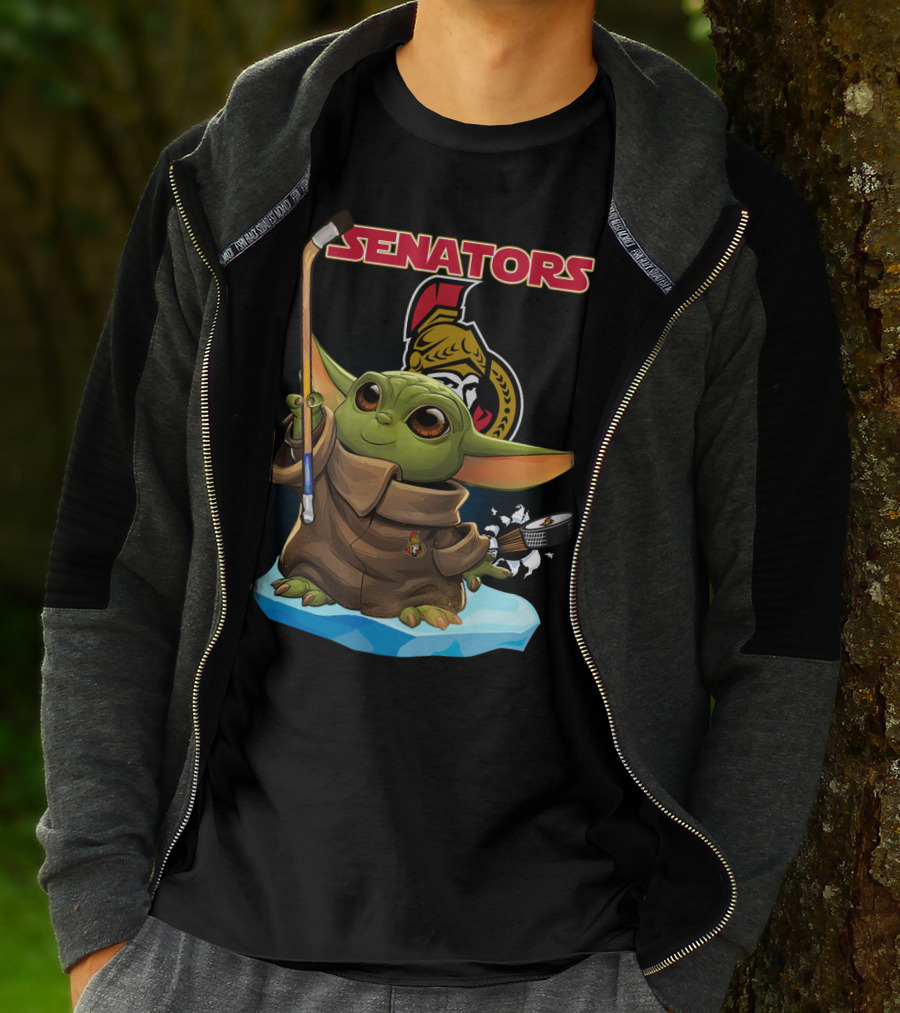 Baby Yoda Ottawa Senators Hockey Crossover T-Shirt