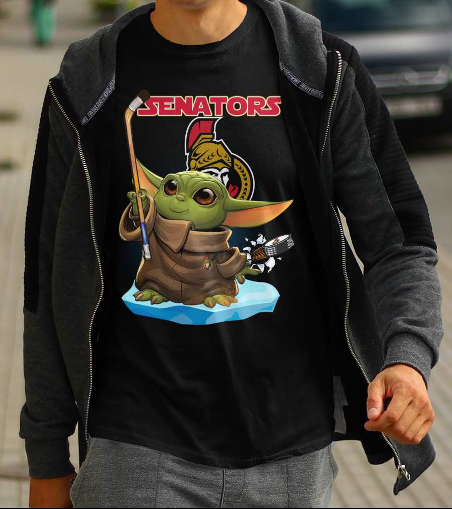 Baby Yoda Ottawa Senators Hockey Crossover T-Shirt