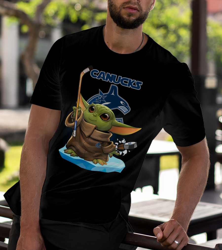 Canucks Baby Yoda Hockey Stick Puck Vancouver NHL T-Shirt