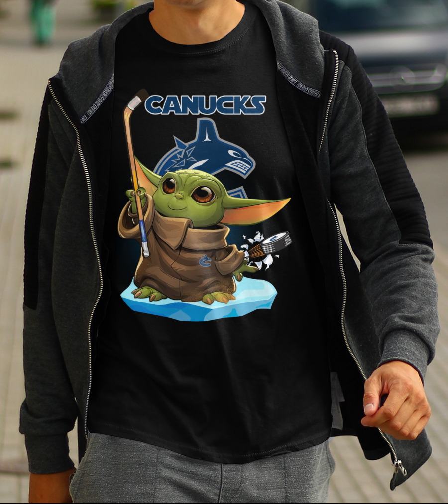 Canucks Baby Yoda Hockey Stick Puck Vancouver NHL T-Shirt