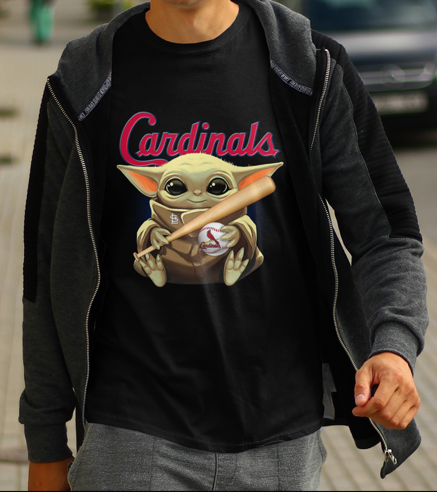 Cardinals Baseball St. Louis Baby Yoda With Bat And Ball T-Shirt
