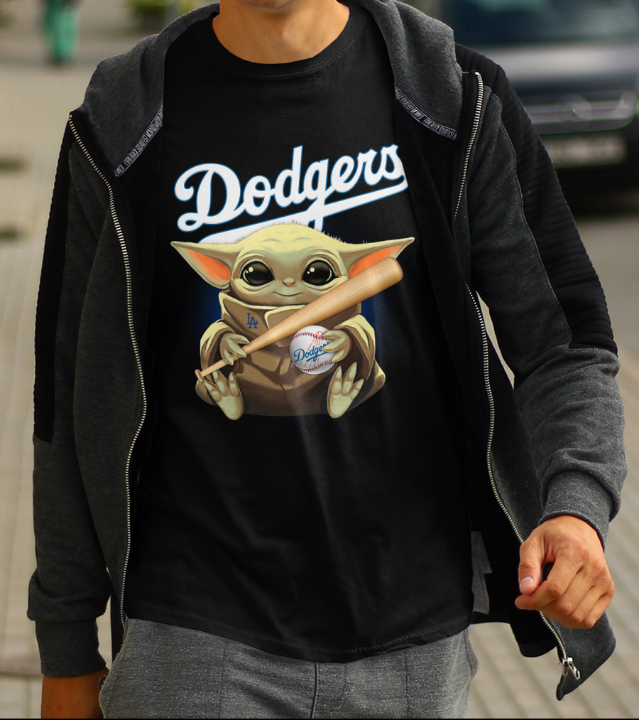 Los Angeles Dodgers Baby Yoda Baseball Bat And Ball T-Shirt
