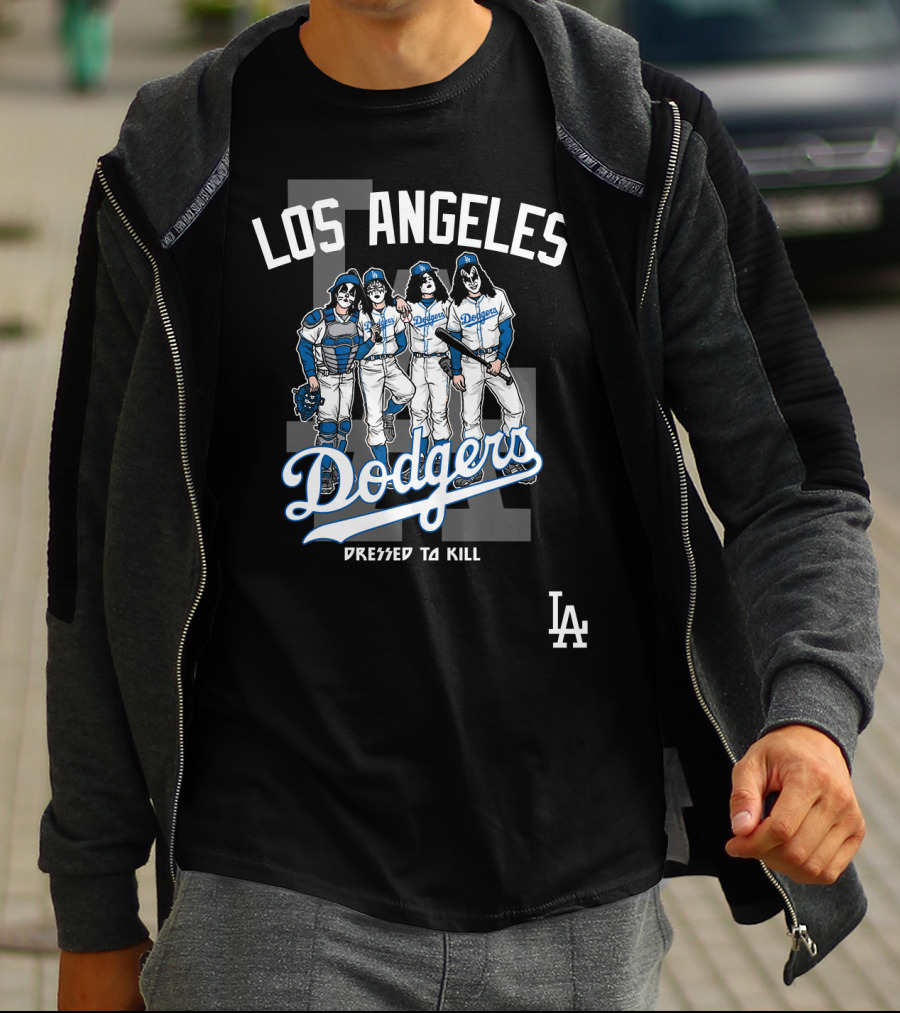 Los Angeles Dodgers Dressed To Kill Featuring KISS Band Members T-Shirt