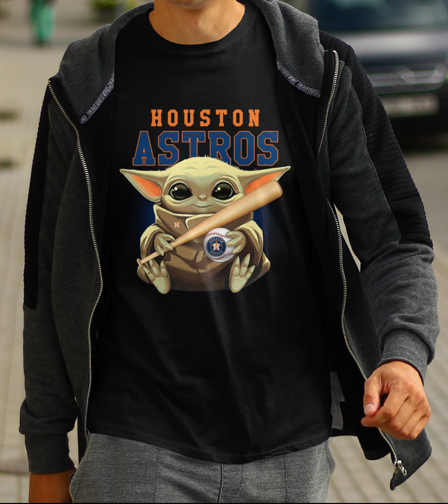 Houston Astros Baby Yoda Baseball Bat Holding T-Shirt