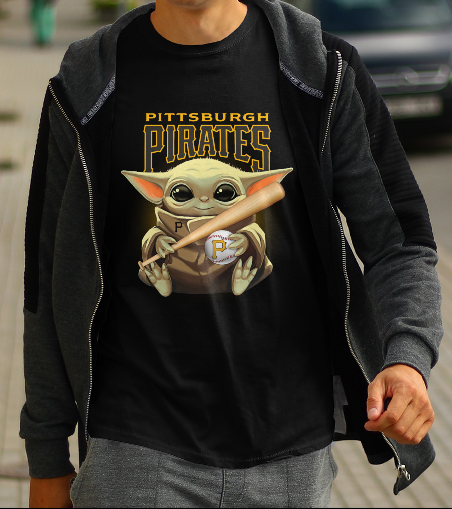 Pittsburgh Pirates Baby Yoda Baseball Bat And Ball T-Shirt
