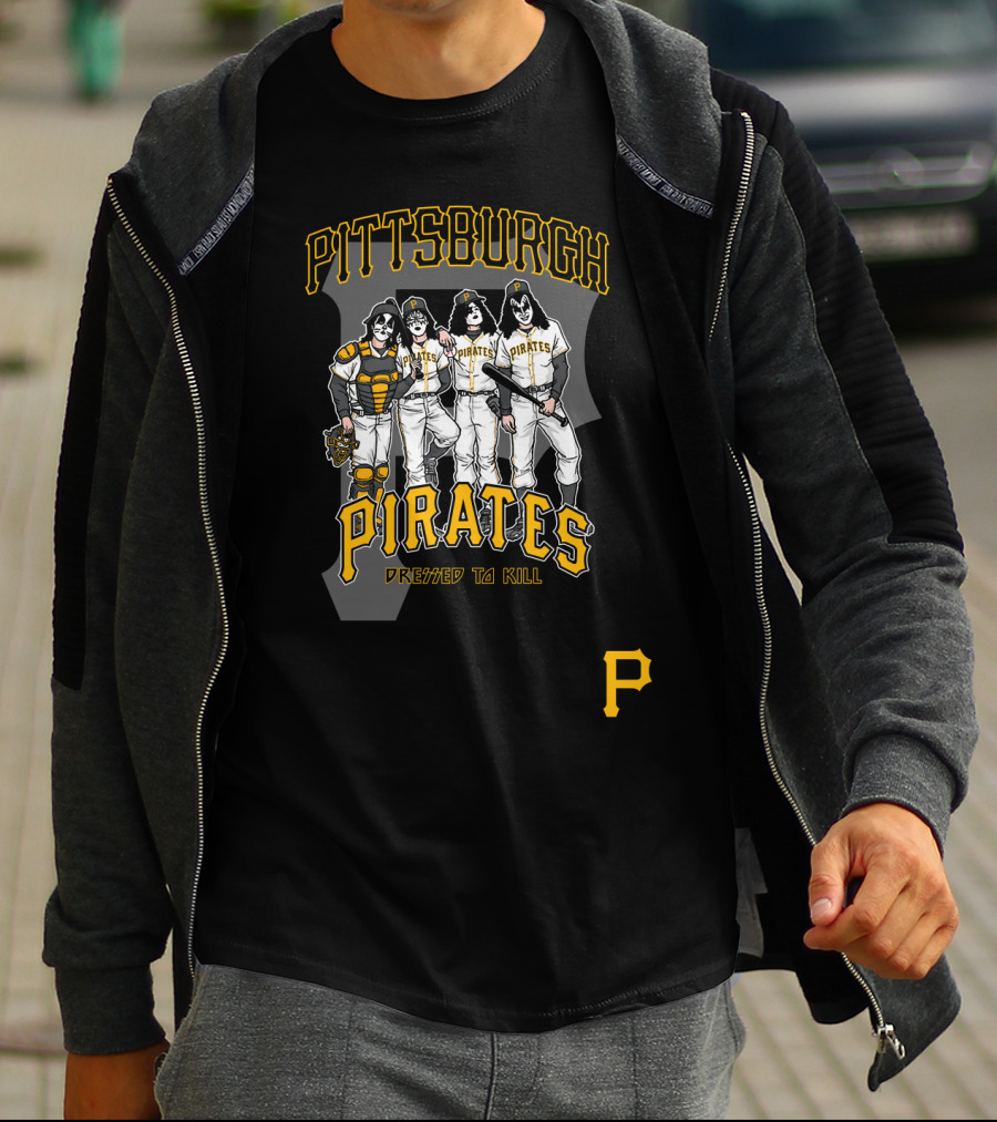 KISS Pittsburgh Pirates Dressed To Kill Baseball Rock Crossover T-Shirt