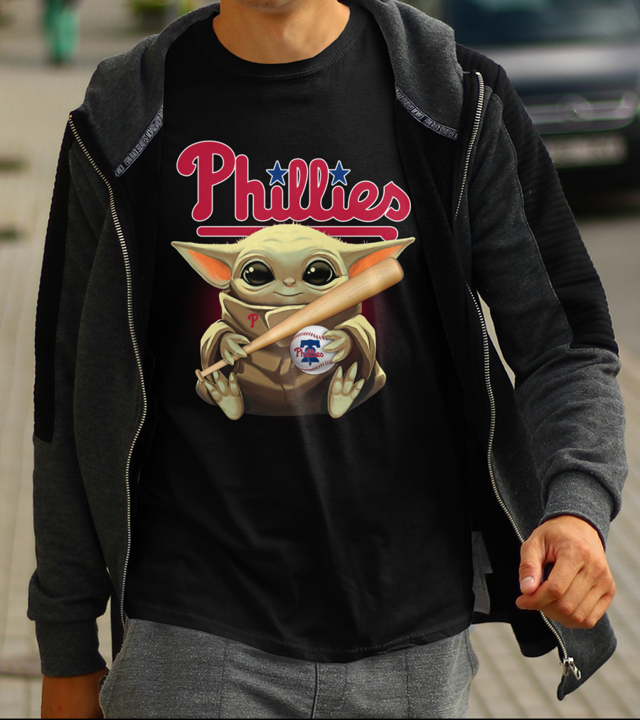 Phillies Baby Yoda With Bat And Baseball T-Shirt