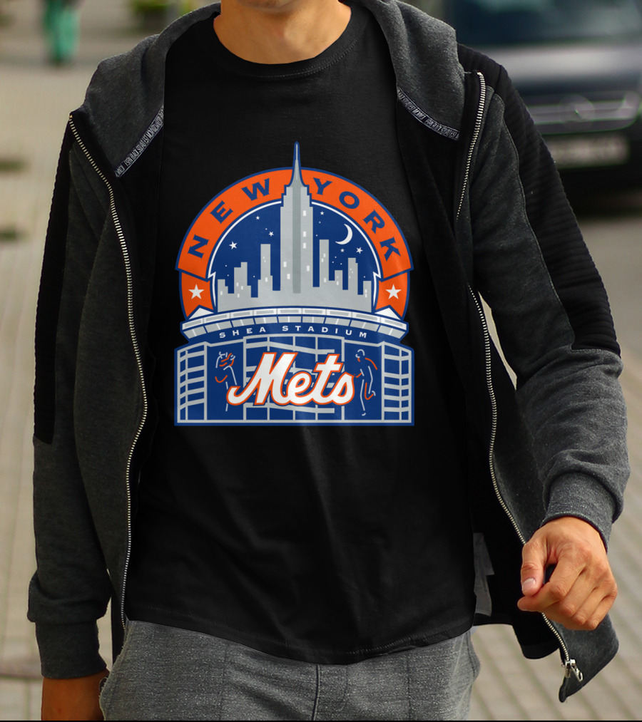 New York Mets Shea Stadium Skyline Moon Stars T-Shirt