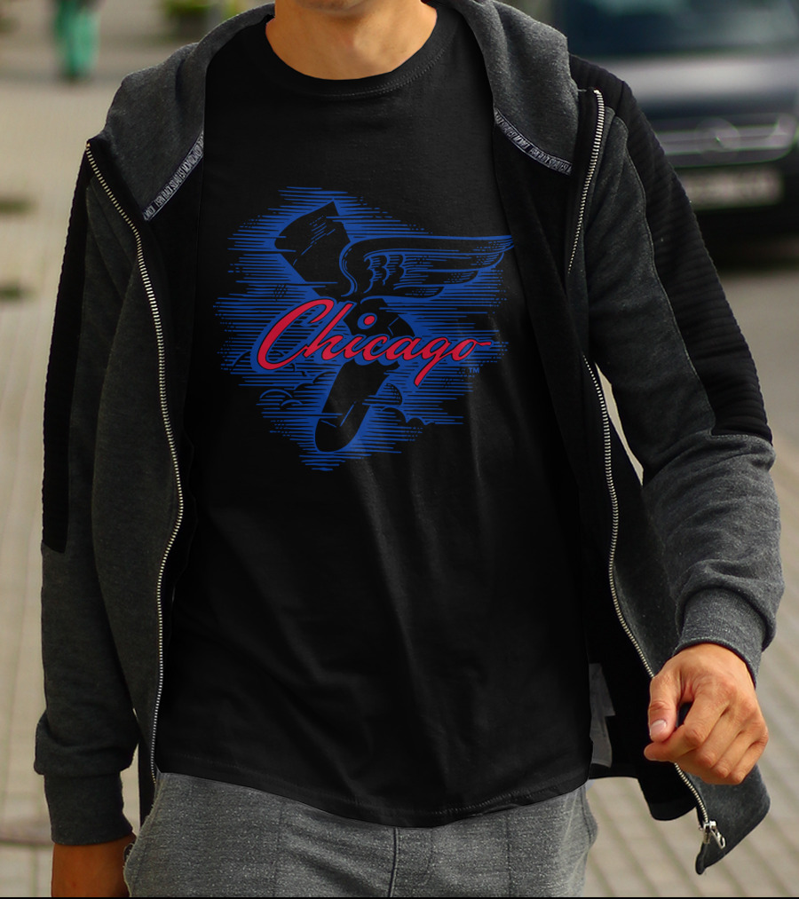 Chicago Winged Shoe In Blue With Red Lettering T-Shirt