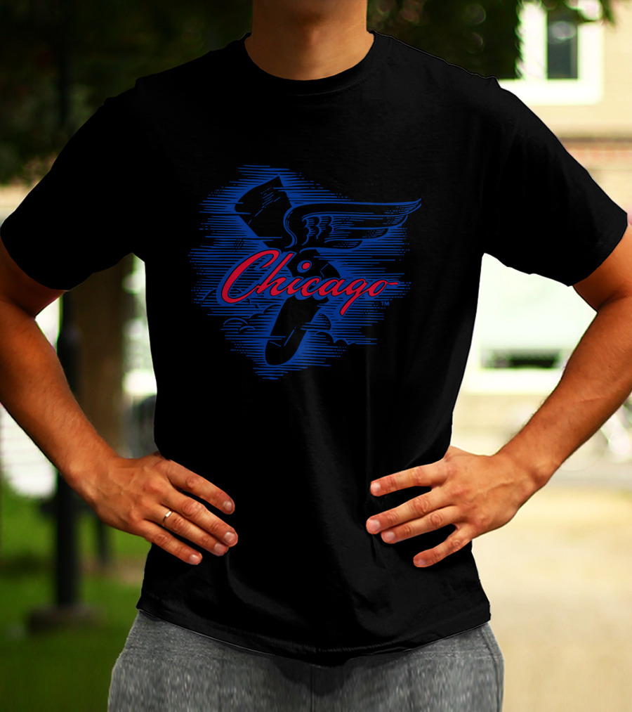 Chicago Winged Shoe In Blue With Red Lettering T-Shirt