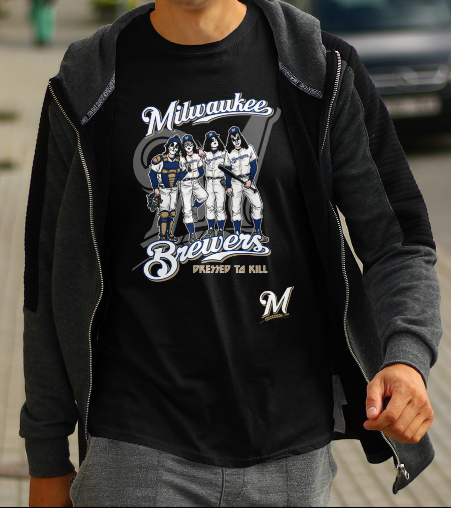 Milwaukee Brewers KISS Dressed To Kill Band Crossover T-Shirt