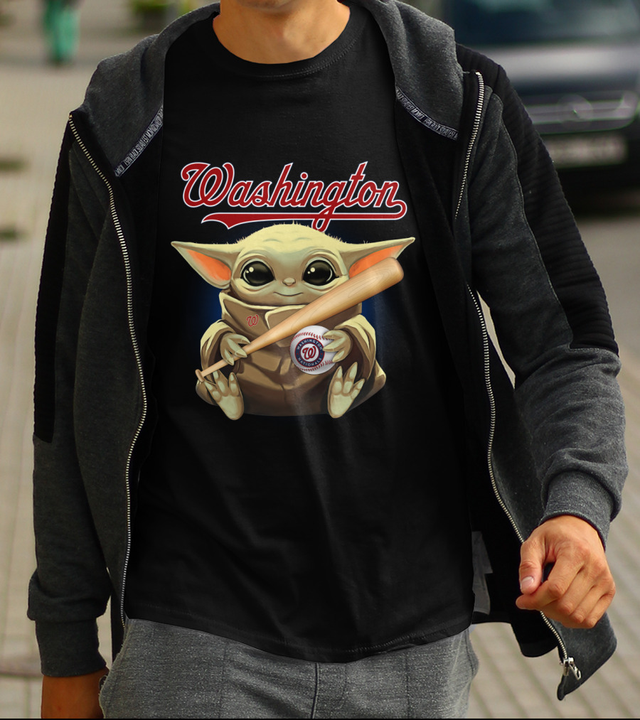 Washington Nationals Baby Yoda Baseball Bat And Ball T-Shirt
