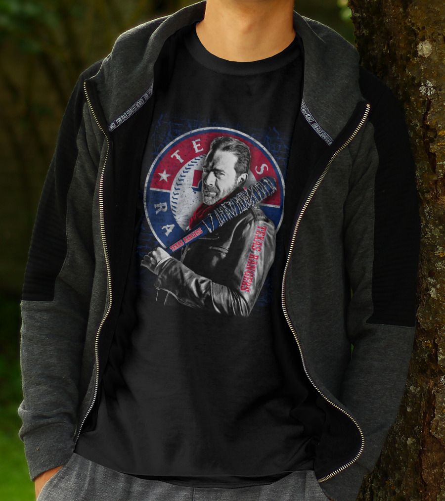 Texas Rangers Baseball Fan Art With Baseball Bat And Jacket T-Shirt