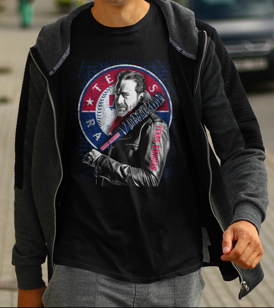 Texas Rangers Baseball Fan Art With Baseball Bat And Jacket T-Shirt