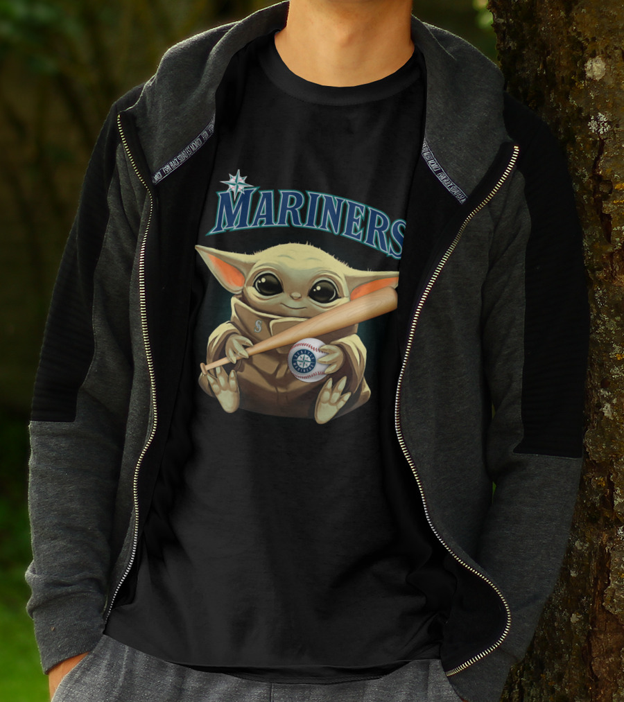 Seattle Mariners Baby Yoda Holding Baseball Bat And Ball T-Shirt