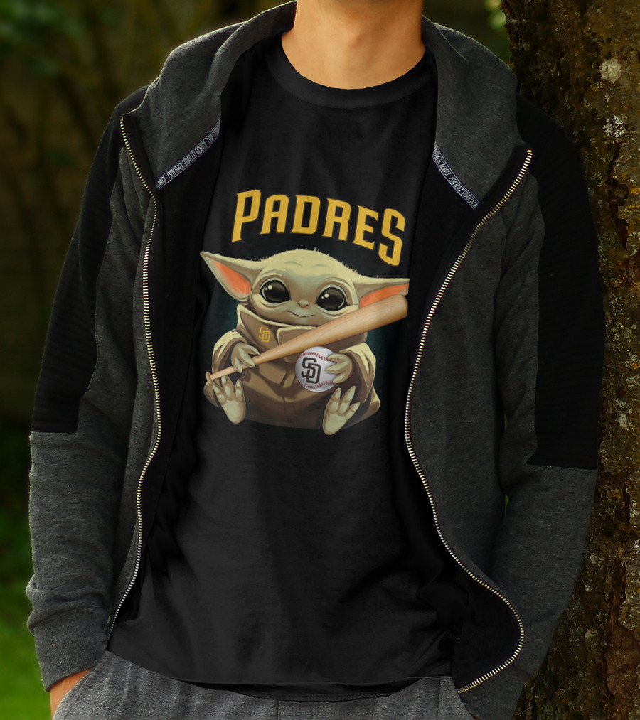 San Diego Padres Baby Yoda Baseball Bat And Ball T-Shirt