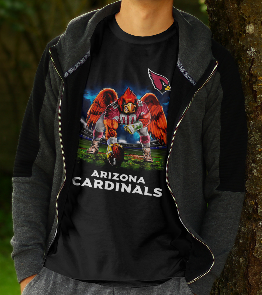 Arizona Cardinals Nfl Football Bird Mascot 3 Point Stance Stadium Scene T-Shirt