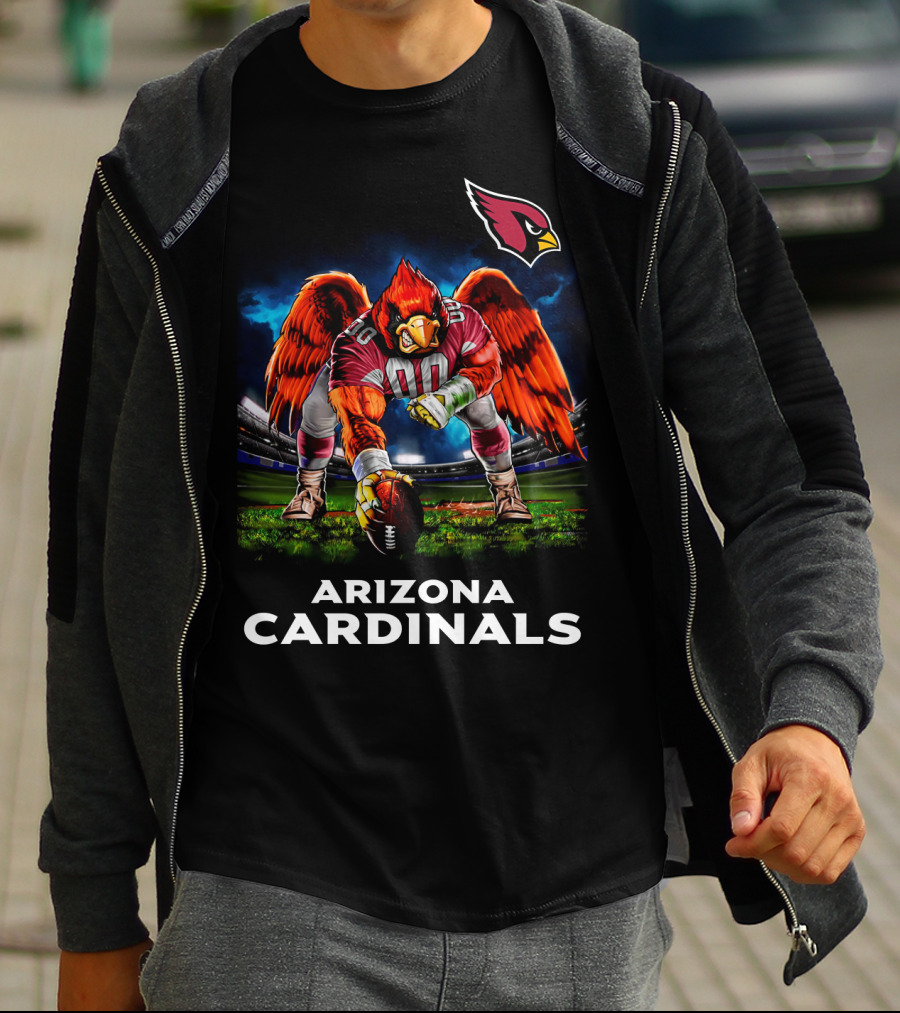 Arizona Cardinals Nfl Football Bird Mascot 3 Point Stance Stadium Scene T-Shirt
