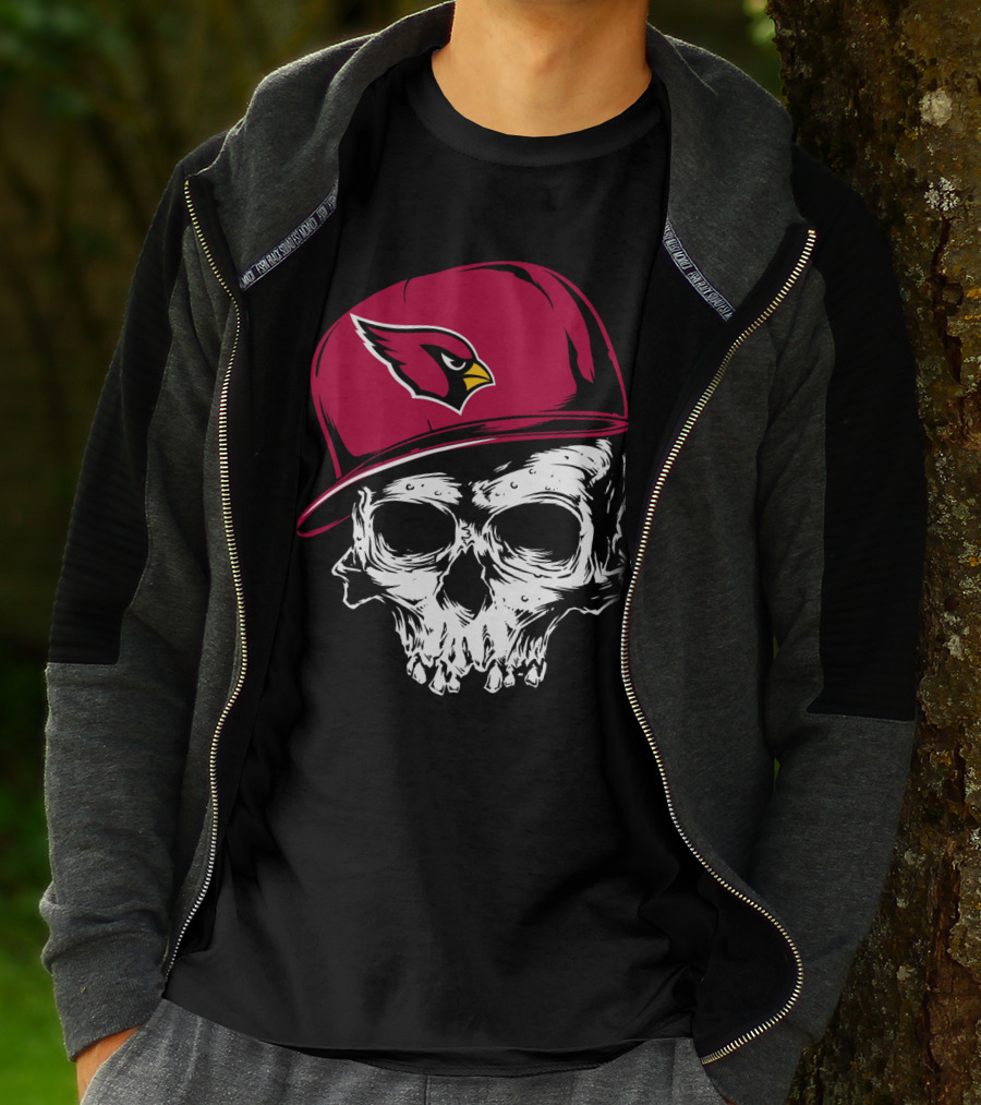 Arizona Cardinals Skull With Logo Cap T-Shirt