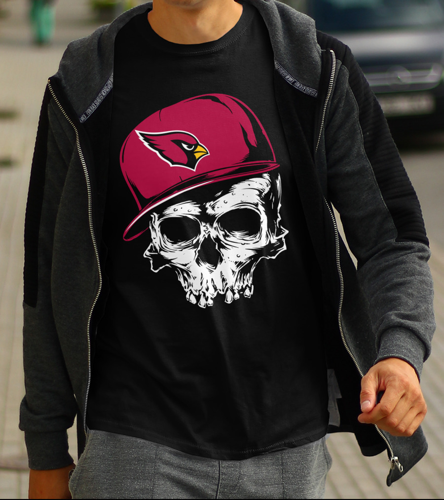 Arizona Cardinals Skull With Logo Cap T-Shirt