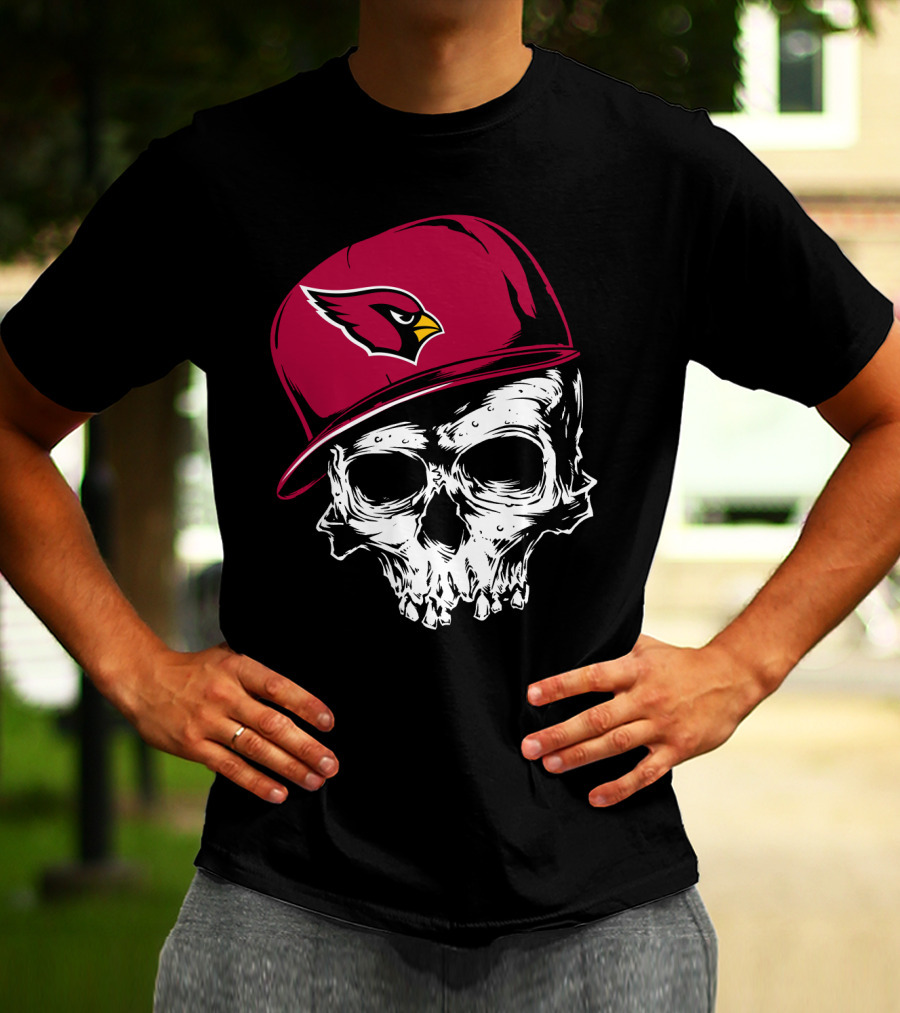 Arizona Cardinals Skull With Logo Cap T-Shirt
