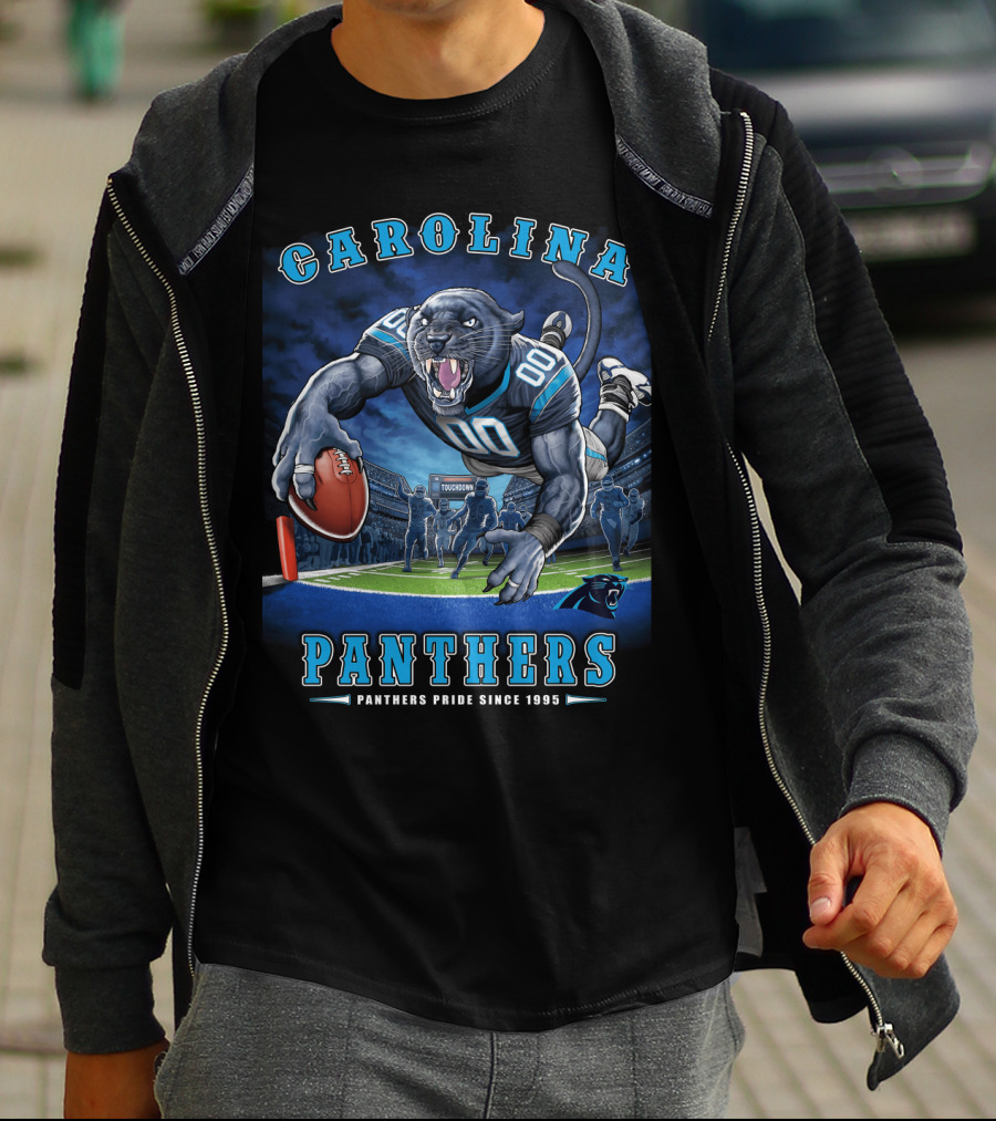 Carolina Panthers Pride Since 1995 - End Zone Football Tiger Roaring With Ball T-Shirt