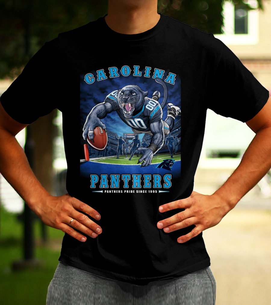 Carolina Panthers Pride Since 1995 - End Zone Football Tiger Roaring With Ball T-Shirt