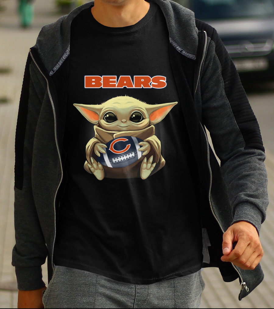 Bears Baby Yoda Holding Chicago Bears Football T-Shirt