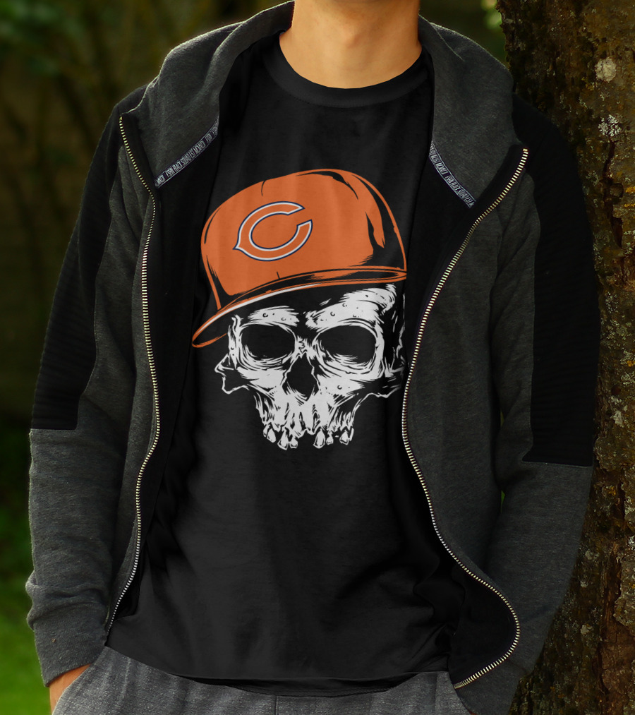 Chicago Bears Skull With Orange Cap T-Shirt
