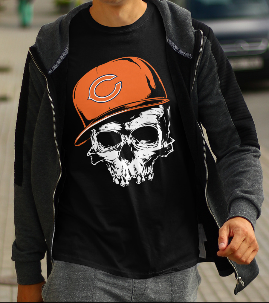 Chicago Bears Skull With Orange Cap T-Shirt