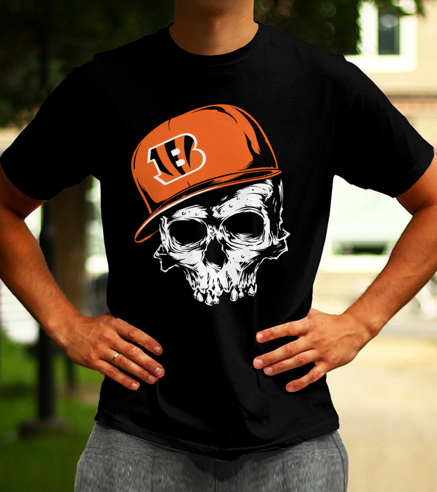 Cincinnati Bengals Skull Hat T-Shirt
