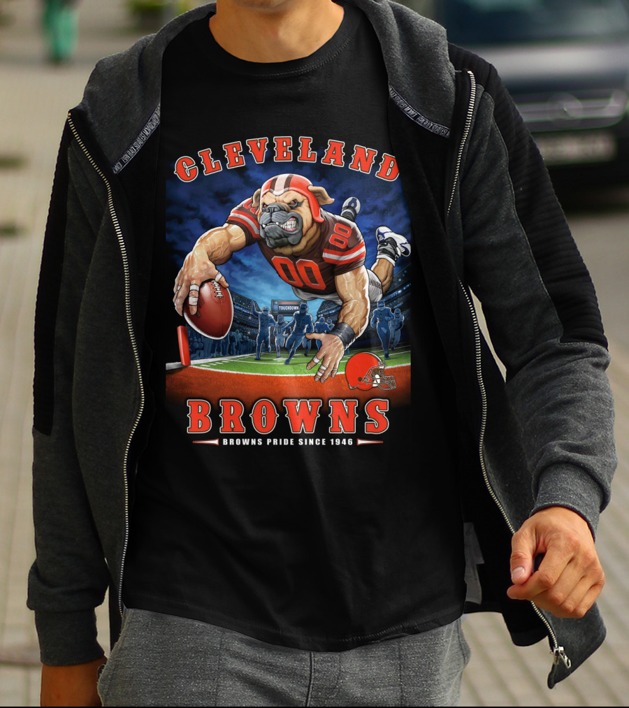 Cleveland Browns Pride Since 1946 End Zone Football Bulldog T-Shirt