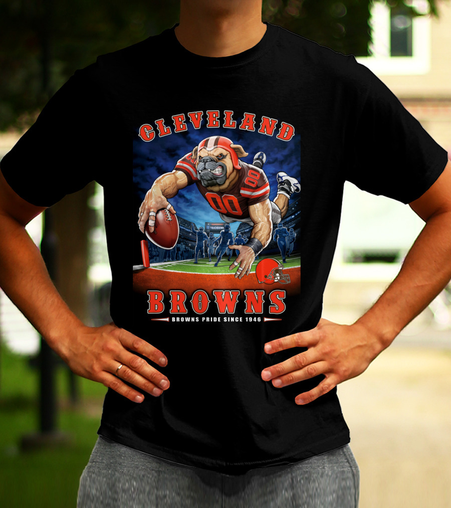 Cleveland Browns Pride Since 1946 End Zone Football Bulldog T-Shirt