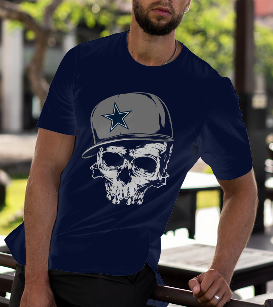 Dallas Cowboys Skull With Star Emblem Cap T-Shirt