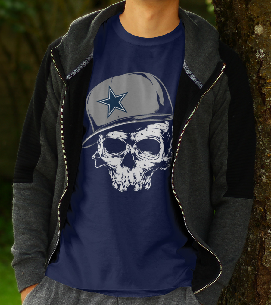 Dallas Cowboys Skull With Star Emblem Cap T-Shirt
