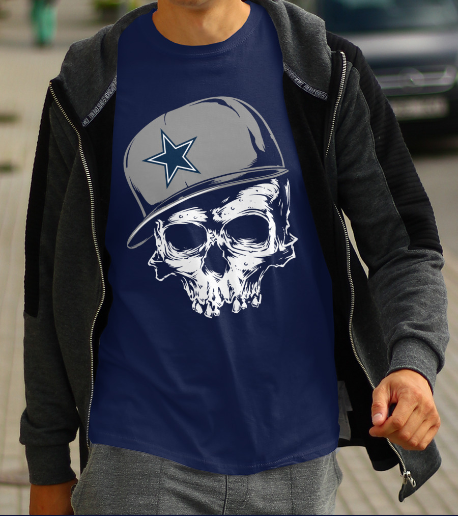 Dallas Cowboys Skull With Star Emblem Cap T-Shirt