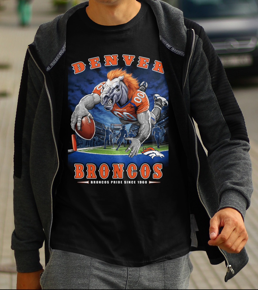 Denver Broncos Pride Since 1960 - End Zone Nfl Football With Mascot And Team Spirit T-Shirt